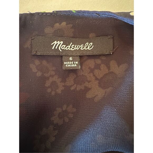 Madewell Floral Print Midi Dress Short Sleeve Tie Detail Black Red‎ Casual - Picture 4 of 13